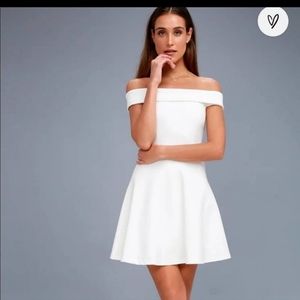 Lulus | White Fit & Flare Off Shoulder Dress